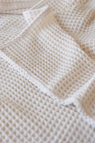 Natural waffle cotton bedspread styled bedroom view - long-staple Aegean cotton